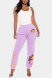 Fashionkova - Yellow and purple Drawstring Mid Print Character Straight Pants Bottoms