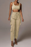 Fashionkova - Khaki Fashion Casual Solid Regular High Waist Trousers