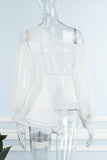 Fashionkova - White Casual Solid Hollowed Out See-through Oblique Collar Tops