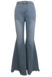 Fashionkova - Blue Denim Button Fly Zipper Fly High Zippered Solid washing Pocket Boot Cut Pants Pants