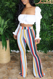 Fashionkova - Olive green White Blue Pink Yellow Olive green Color blue Elastic Fly High Striped Loose Pants Bottoms