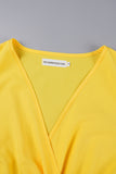 Fashionkova Red Casual Solid Frenulum Pleated V Neck Long Sleeve Dresses