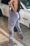 Fashionkova - Grey Fashion Casual Solid Fold Regular Mid Waist Trousers
