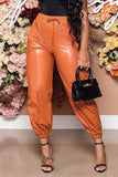 Fashionkova - Baby Blue Casual Solid Patchwork Fold Regular High Waist Pencil Solid Color Bottoms