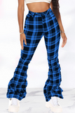 Fashionkova - Red Sexy Plaid Patchwork Boot Cut Mid Waist Speaker Full Print Bottoms