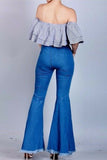 Fashionkova - Dark Blue Denim Zipper Fly Button Fly High Solid washing Hole Zippered Boot Cut Pants