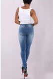 Fashionkova - Light Blue Denim Zipper Fly Mid Old Zippered washing pencil Pants Pants