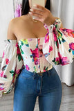 Fashionkova - White Casual Print Backless Off the Shoulder Tops