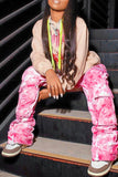 Fashionkova - Pink Street Print Pocket Straight Mid Waist Bottoms