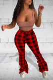 Fashionkova - Red Sexy Plaid Patchwork Boot Cut Mid Waist Speaker Full Print Bottoms