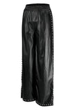 Fashionkova - Black Fashion Casual Solid Patchwork Slit Regular High Waist Trousers