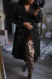 Fashionkova - Coffee Casual Solid With Belt Turndown Collar Outerwear