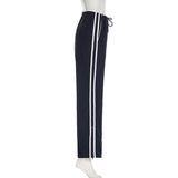 FashionKova - Vintage Striped Piping Sweatpants