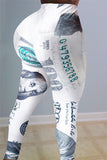 Fashionkova - White Elastic Fly Mid Print Straight Pants Bottoms