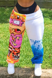 Fashionkova - Sky Blue Fashion Printed Mid Waist Loose Trousers