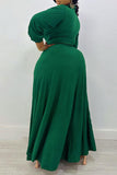 Fashionkova Green Casual Daily Elegant Simplicity Slit Solid Color V Neck Maxi Dresses