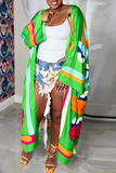 Fashionkova - Sky Blue Casual Street Print Patchwork Cardigan Collar Outerwear