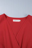 Fashionkova Red Casual Solid Frenulum Pleated V Neck Long Sleeve Dresses