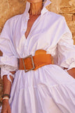 Fashionkova Black Casual Solid Patchwork Buckle With Belt Turndown Collar Shirt Dress Dresses