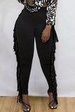 Fashionkova - Black Sexy Solid Tassel Skinny High Waist Pencil Solid Color Bottoms