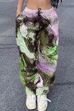Fashionkova - Fluorescent Green Street Print Patchwork Loose High Waist Straight Full Print Bottoms