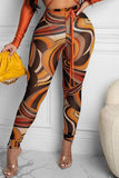 Fashionkova - Black Yellow Fashion Sexy Casual Print See-through Regular High Waist Pencil Trousers