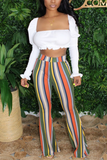 Fashionkova - Olive green White Blue Pink Yellow Olive green Color blue Elastic Fly High Striped Loose Pants Bottoms