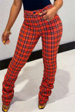 Fashionkova - Orange Casual Plaid Print Boot Cut Bottoms