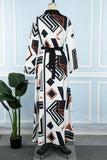 Fashionkova Blue Elegant Geometric Pocket Buckle Flounce Turndown Collar Shirt Dress Dresses