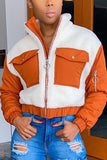 Fashionkova - Orange Fashion Casual Adult Patchwork Patchwork Mandarin Collar Outerwear
