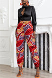 Fashionkova - Red Fashion Casual Print Basic Regular High Waist Trousers