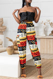 Fashionkova - Red Fashion Casual Print Basic Regular High Waist Trousers