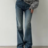 FashionKova - Versatile Vintage Blue High Waist Flare Slim Jeans