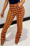 Fashionkova - Orange Casual Plaid Print Boot Cut Bottoms