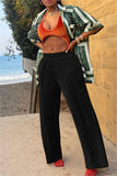Fashionkova - Black Fashion Casual Solid Basic Regular Mid Waist Conventional Solid Color Bottoms