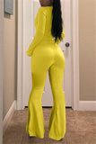 Fashionkova - Fluorescent green Elastic Fly Long Sleeve Mid Solid Loose Pants Bottoms