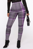 Fashionkova - Grey Casual Plaid Patchwork Skinny High Waist Pencil Full Print Bottoms