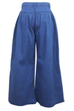 Fashionkova - Dark Blue Denim Button Fly Sleeveless High Solid Patchwork Loose Pants Pants