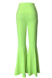 Fashionkova - Fluorescent green Elastic Fly High Asymmetrical Draped Solid Boot Cut Pants Pants