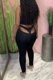 Fashionkova - Black Fashion Casual Solid Hollowed Out Regular High Waist Pencil Trousers