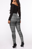 Fashionkova - Grey Casual Plaid Patchwork Skinny High Waist Pencil Full Print Bottoms
