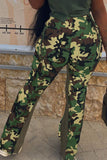 Fashionkova - Green Street Print Camouflage Print Patchwork High Waist Speaker Full Print Bottoms