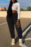 Fashionkova - Black Casual Print Letter Harlan Mid Waist Harlan Positioning Print Bottoms