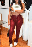 Fashionkova - Black Fashion Casual Solid Bandage Skinny High Waist Pencil Trousers
