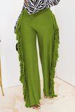 Fashionkova - Black Fashion Solid Tassel Straight High Waist Straight Solid Color Bottoms