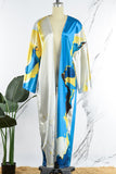 Fashionkova - Sky Blue Casual Street Print Patchwork Cardigan Collar Outerwear