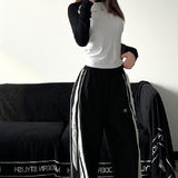FashionKova - Contrast Piping Black Sweatpants