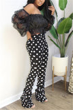 Fashionkova - White venetian Zipper Fly Mid Dot Print Straight Pants Bottoms