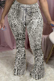 Fashionkova - Grey Elastic Fly Mid Leopard Boot Cut Pants Bottoms