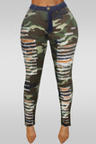 Fashionkova - Camouflage Button Fly Sleeveless High Patchwork camouflage Print Hole pencil Pants